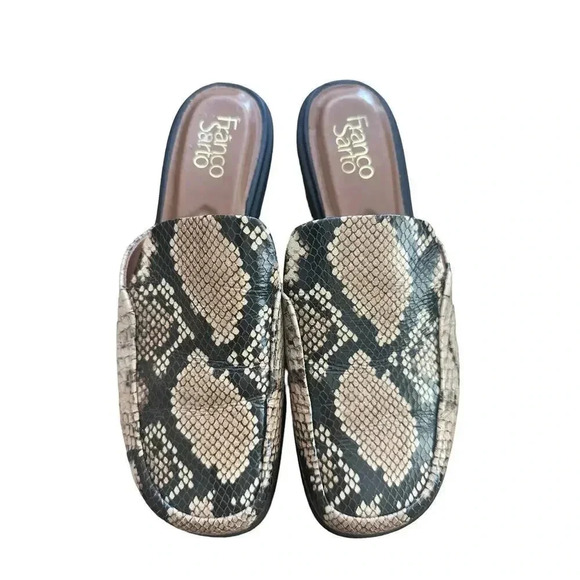 Franco Sarto Tan Mules Snakeskin Slip On Bocca Slide Shoes Size 8M - Picture 1 of 5
